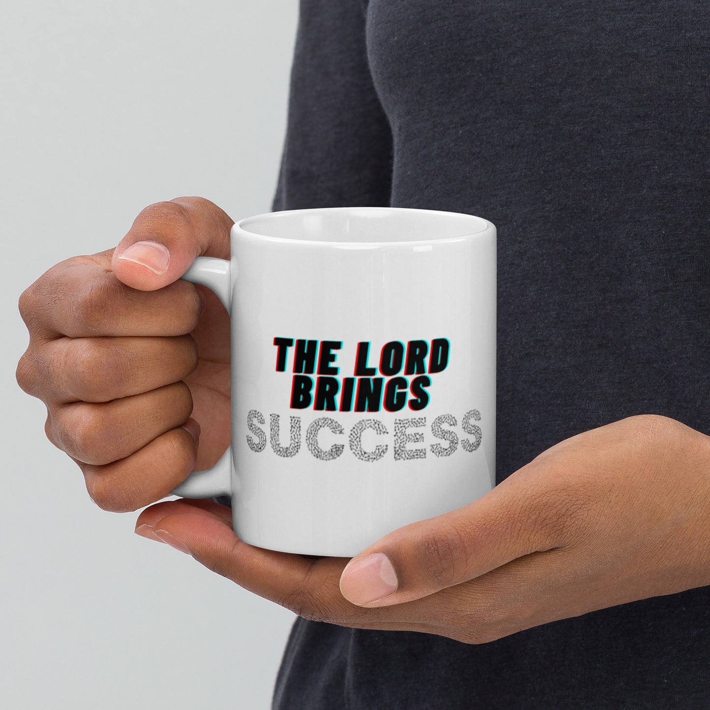 The Lord Brings Success White glossy mug