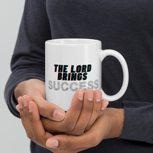 The Lord Brings Success White glossy mug